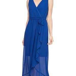 SLNY Royal Blue Ruffle Front High-Low Maxi Dress, Size 16